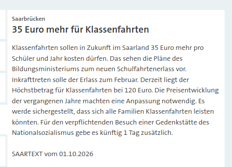 UK136S's tweet photo. #Klassenfahrten sollen in Zukunft im #Saarland 35 Euro mehr pro Schüler und Jahr kosten dürfen | Das sehen die Pläne des #Bildungsministerium's zum neuen Schulfahrtenerlass vor https://t.co/hEE6CLI1Ra