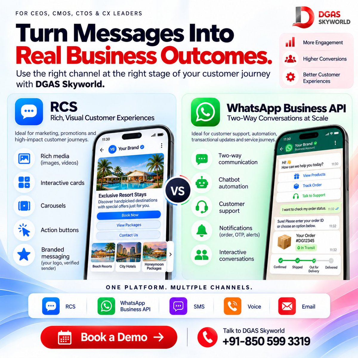 DgasLtd's tweet photo. CEOs, CMOs &amp; CX Leaders: Your customers expect more than messages—they expect action.

RCS delivers rich, interactive experiences. WhatsApp Business API powers conversations, automation &amp; support.

📞 +91-850 599 3319
 Book a Demo.
#RCS #WhatsAppBusinessAPI #CPaaS https://t.co/jFsTfwgxQK