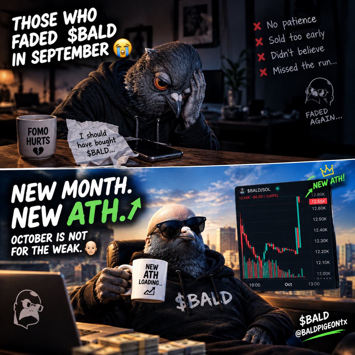 Caramelici's tweet photo. @RapidCalls New month. New ATH. 🧑‍🦲📈

Those who faded $BALD in September are about to study the chart in October 🔥

Ca: 9b2TErku1jM8gd2DFVotGyXMdmPx2fcwvBuHPzqQpump https://t.co/CjIGZNbezs