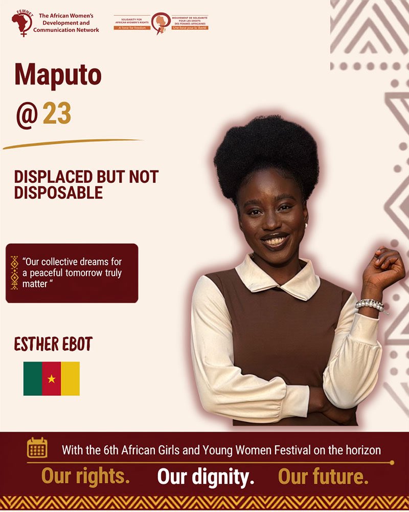 Estizzy4's tweet photo. 23 years of the Maputo Protocol. But how much of its promise does the average Cameroonian woman actually feel?

I am honoured to be one of 23 African women contributing to FEMNET’s #MaputoAt23 campaign.
Read “Displaced But Not Disposable” on; 
https://t.co/W4DQhYmExs https://t.co/E7EhEfrWW1