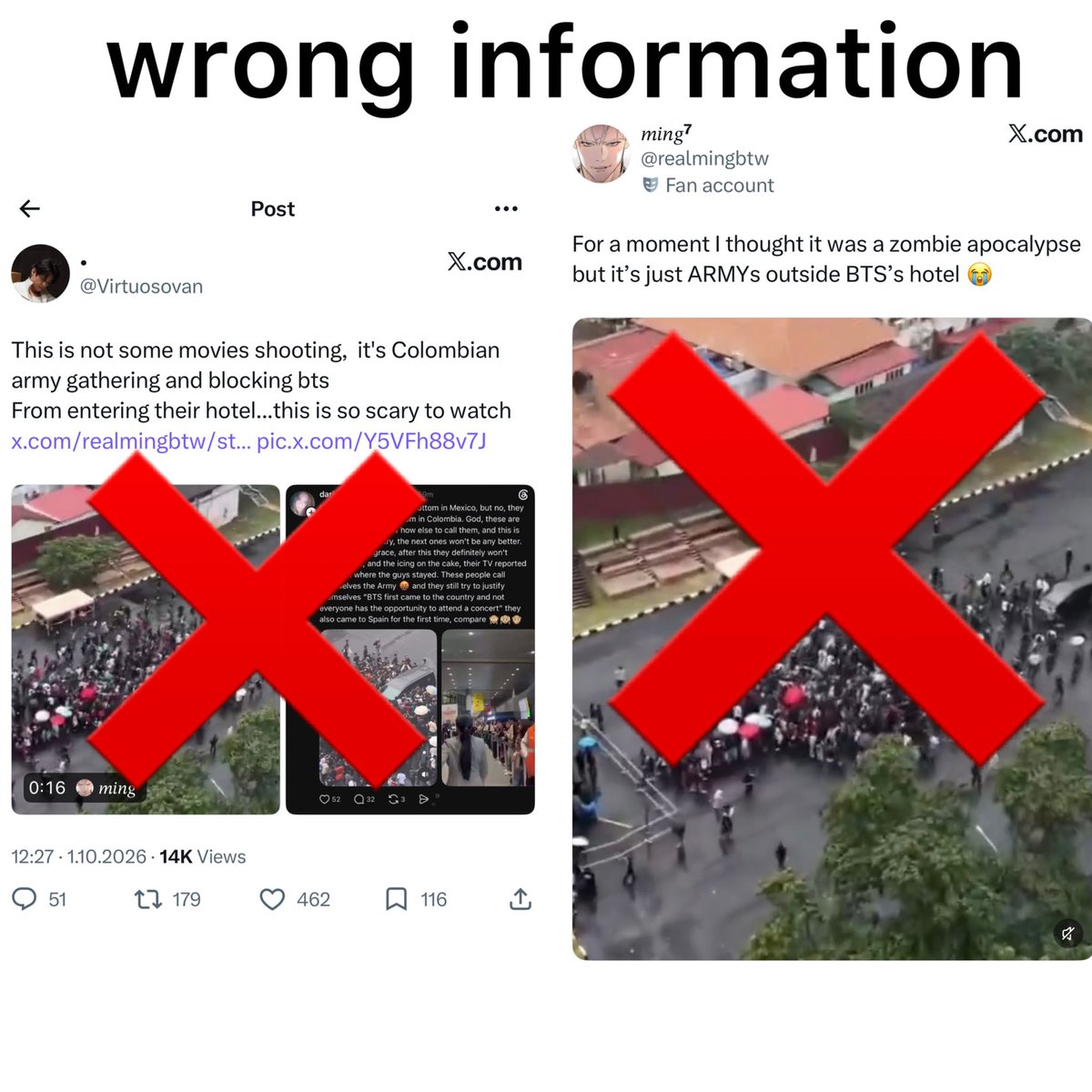 amevvil's tweet photo. misinfo alert 🚨 

the video showing a crowd around a car is completely unrelated to bts or armys, it is actually from kuala lumpur, malaysia and shows a completely different event. https://t.co/5Xl26PltFX