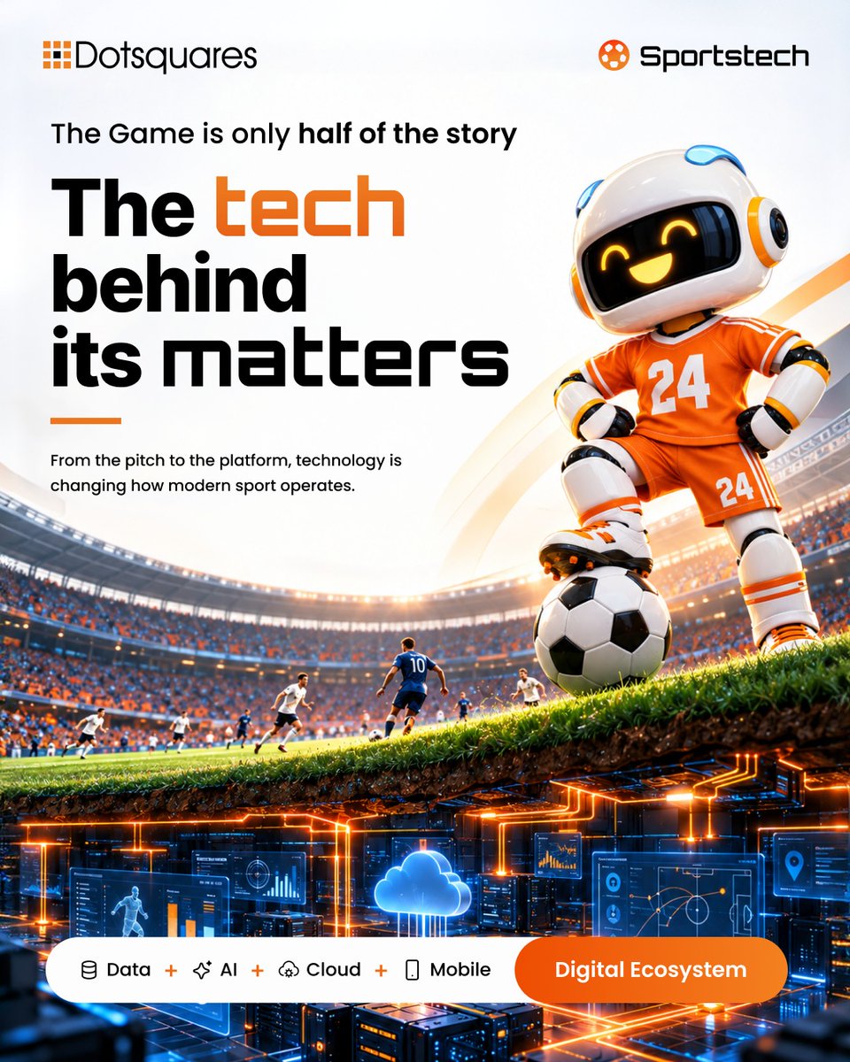 dotsquares's tweet photo. THE GAME IS ONLY HALF THE STORY.
The performance you see on the pitch is powered by something you don’t always see.

Data. Cloud. AI. Platforms. Automation.

Technology is changing how modern sport operates, from fan engagement and performance analytics to the infrastructure behind every interaction.

At Dotsquares, we build the technology that helps ambitious organisations turn complex systems into smarter, scalable solutions.

The sport is visible + The technology makes it possible.

#SportsTech #SportTechnology #DigitalTransformation #AI #Cloud #Data #Technology #Dotsquares #UKTech