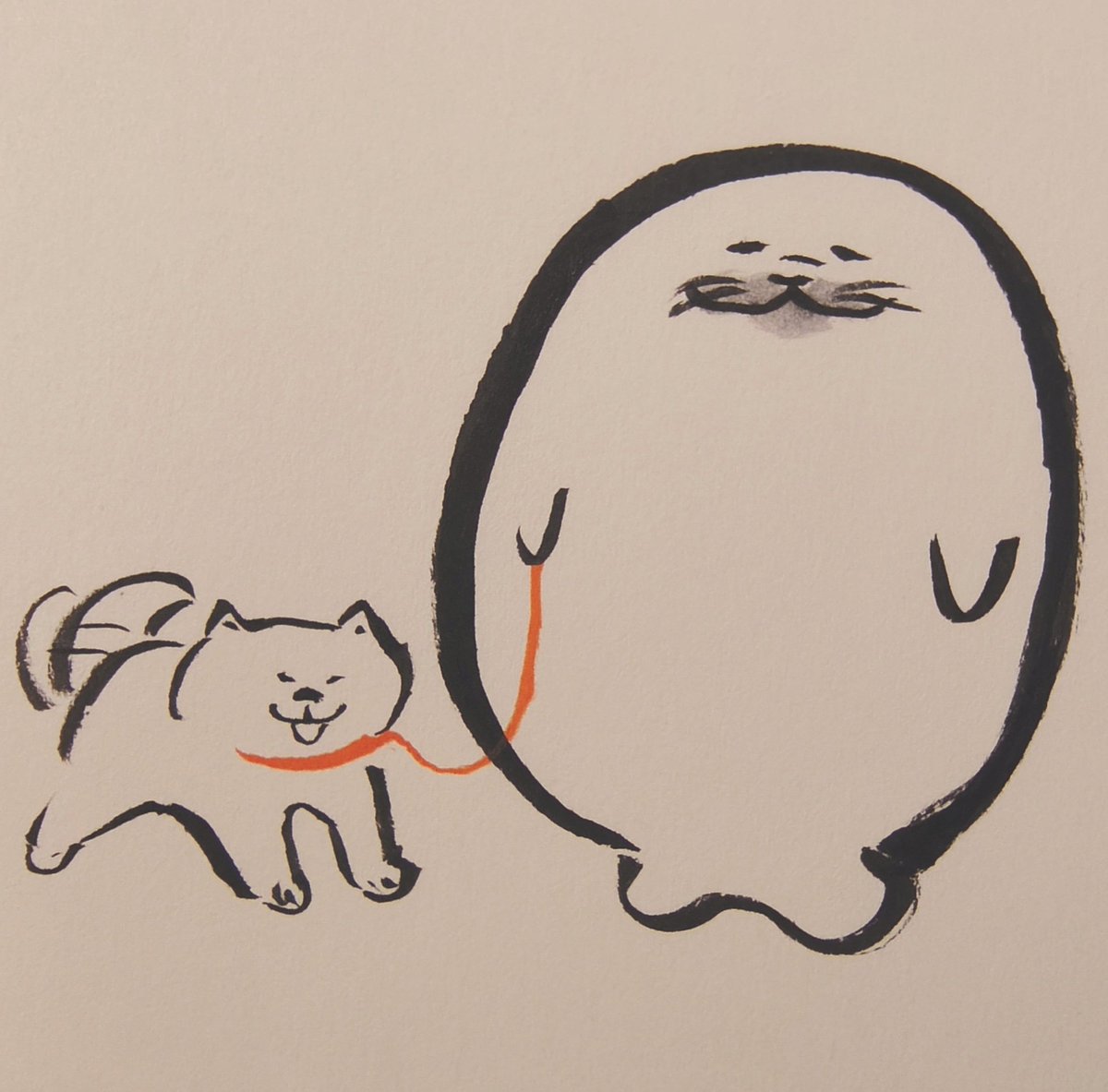 jissunboshi96's tweet photo. 犬の散歩にいくアザラシを描きました。 https://t.co/kkqyyhcp3j