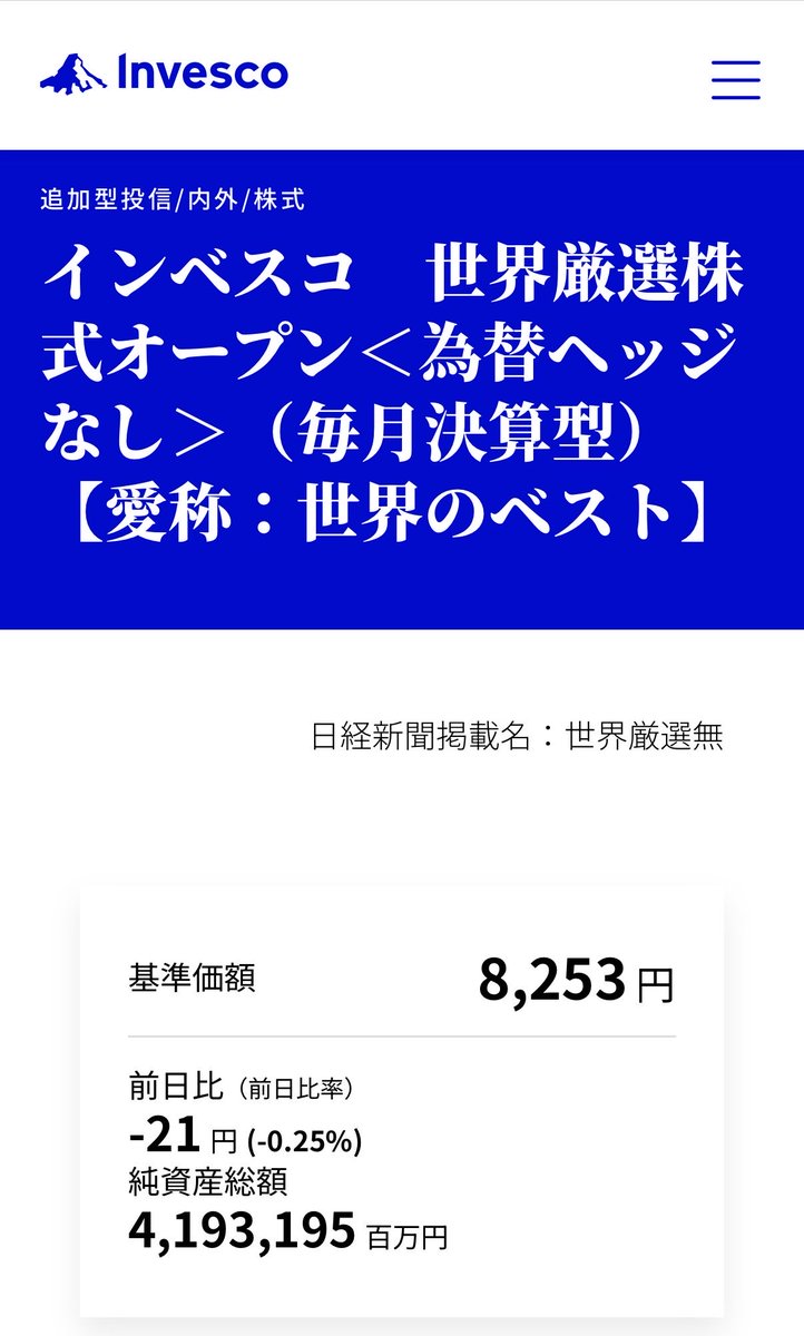 st24now's tweet photo. インベスコ世界のベストは基準価額が先月の分配落ちよりもズルズル下がってるね。金融セクター銘柄が多いから仕方ないか。 https://t.co/wqrvOQeMqQ