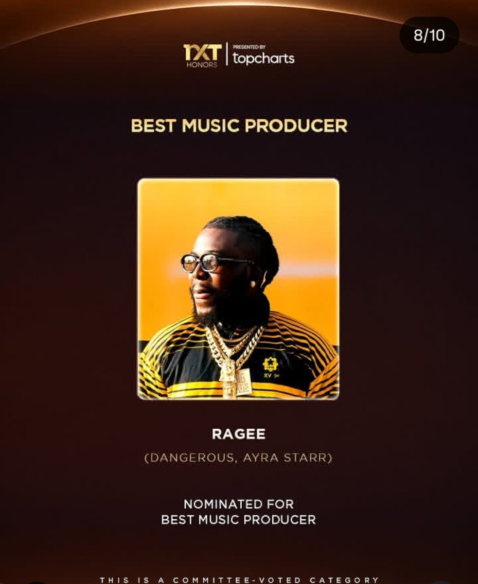 ayrastarrhq's tweet photo. RAGEE(@bigragee) is nominated at the 2026 NXT honours for Best Music Producer for his production of Dangerous by Ayra Starr https://t.co/NWCEgiuzHR