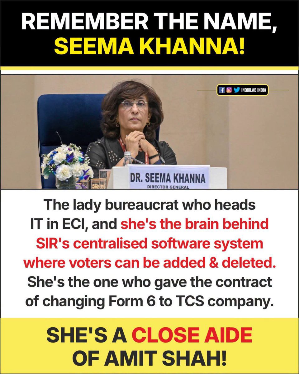 PavanNerellaINC's tweet photo. Remember the name, Seema Khanna, a close aide of Amit Shah. One of the executors of Vote Chori. https://t.co/DW6mFI8AFX