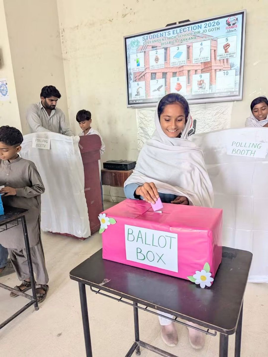SELDGOS's tweet photo. Student Election Activity was successfully conducted at GHS Pir Jo Goth, HANDS EMO School, District #Larkana. Students from Grades 6 to Matric participated in a class-wise election, promoting leadership, participation, and democratic values. 
Four student representatives will form a school club and carry out responsibilities with the support of the school.

#SELD #SindhSchools #GovernmentOfSindh #StudentLeadership #StudentElection #EducationForAll #SindhEducation
@sardarshah1 @BBhuttoZardari @MuradAliShahPPP @MinisterEduGos