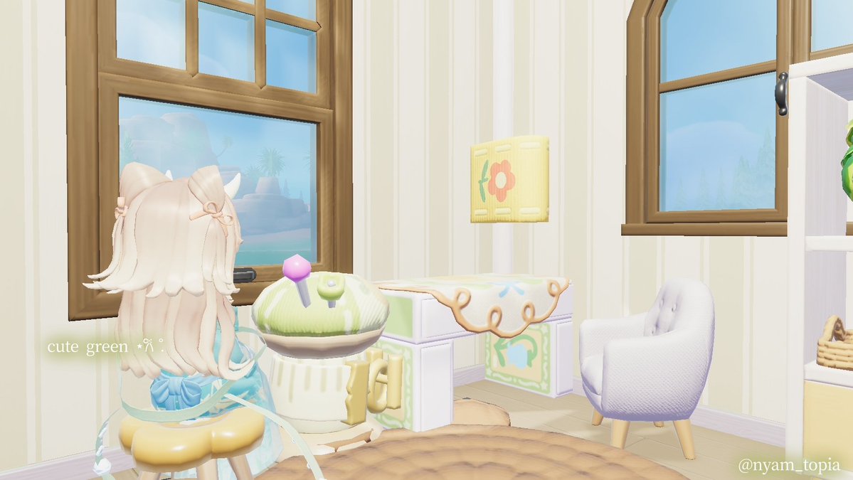 nyam_topia's tweet photo. ⋆𐙚 ̊. #ハートピア建築部

建築できるようになったから、自室をつくってみました＞ ̫＜.ᐟ.ᐟ

2枚目のこの一角がお気に入り……♡

今までピンク大好き民で使ってこなかった色なんだけど、緑って可愛いんだね🕊🌱

 #ハートピア https://t.co/HR3ncFicfs