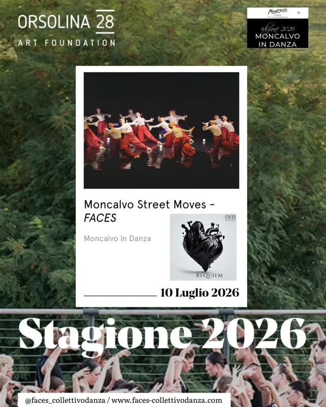 hardygcom's tweet photo. We are thrilled to announce that Compagnia Faces, with ReQuieM, will be part of the upcoming cultural season at Orsolina28 Art Foundation and Moncalvo in Danza. ReQuieM, Piazza Garibaldi, Moncalvo, July 10, 2026, 9:30 PM. Moncalvo Street Moves https://t.co/QTKbEKHM4B