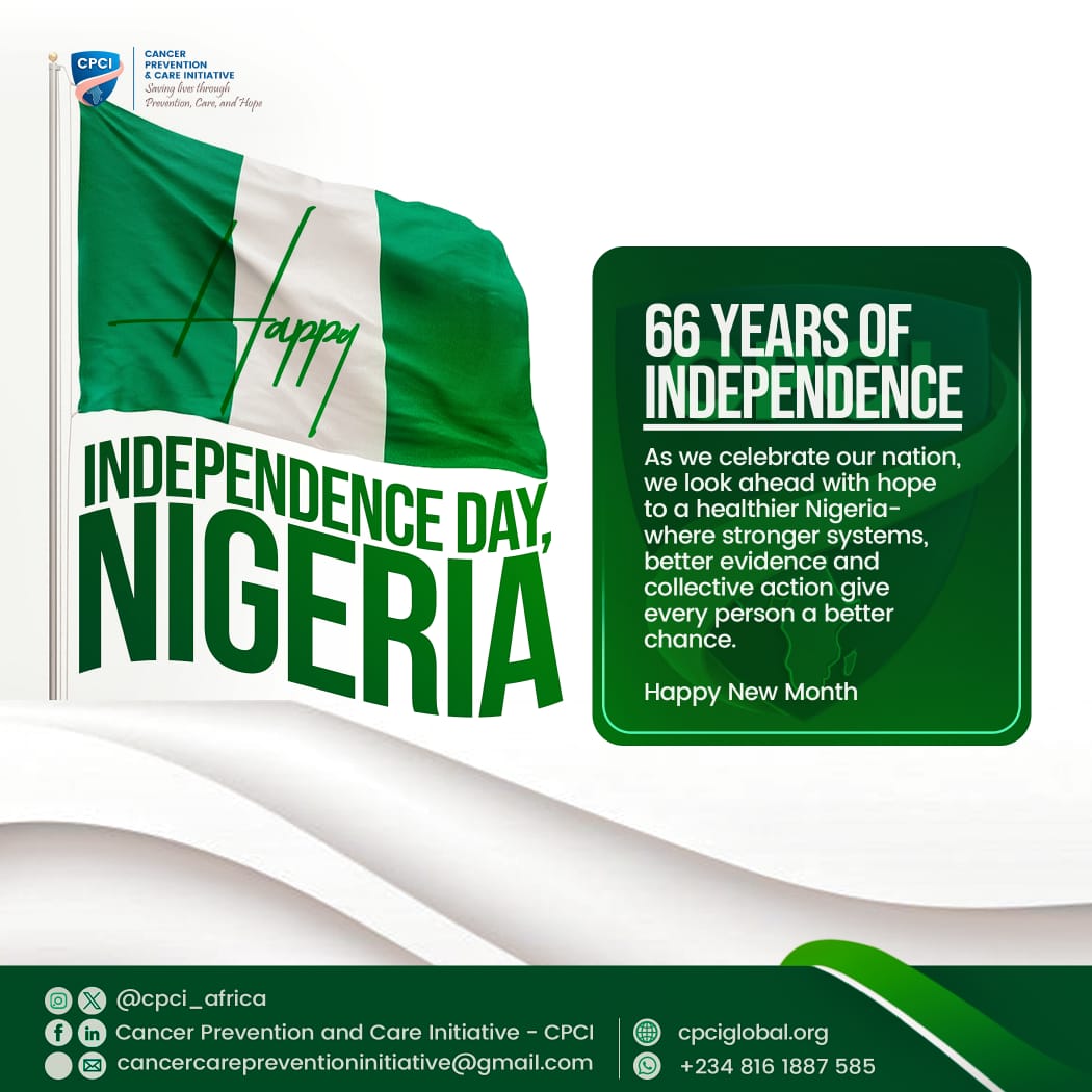 cpci_africa's tweet photo. Happy Independence Day, Nigeria. 🇳🇬

At 66, we celebrate how far we've come and look ahead to the Nigeria we're still building - one with stronger health systems, better evidence and healthier communities.

Here's to a new month and a healthier future. https://t.co/SWOGR8uq6T