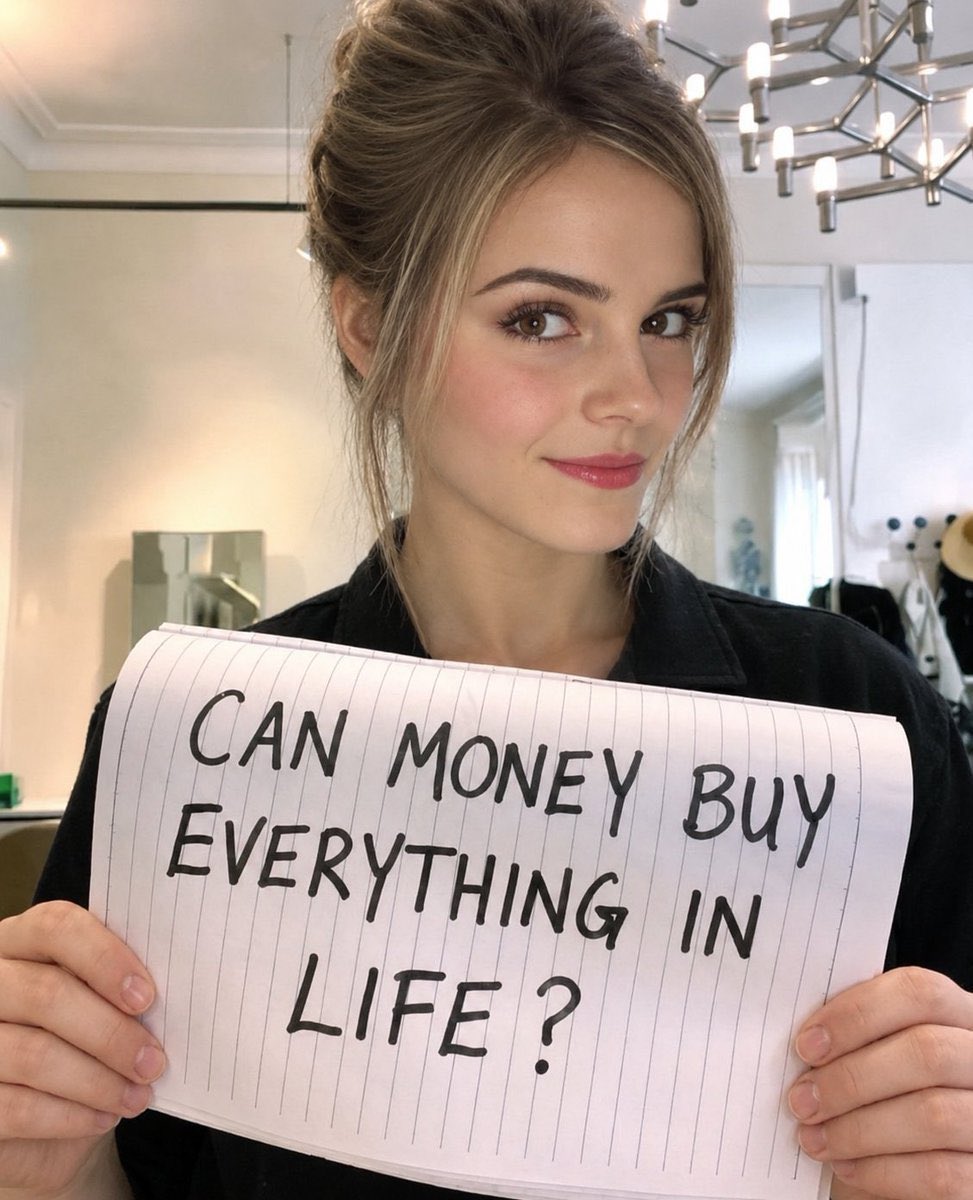 EmmaWatsonpvt13's tweet photo. Be honest 👇 

Emma Watson is asking the ultimate question: Can money truly buy everything in life? 🤔💸 What do you think?🤔💸

A) Yes, absolutely! ✅
B) No, not at all! ❌
C) Only some things! ⚖️ https://t.co/v0MdEcPQsc