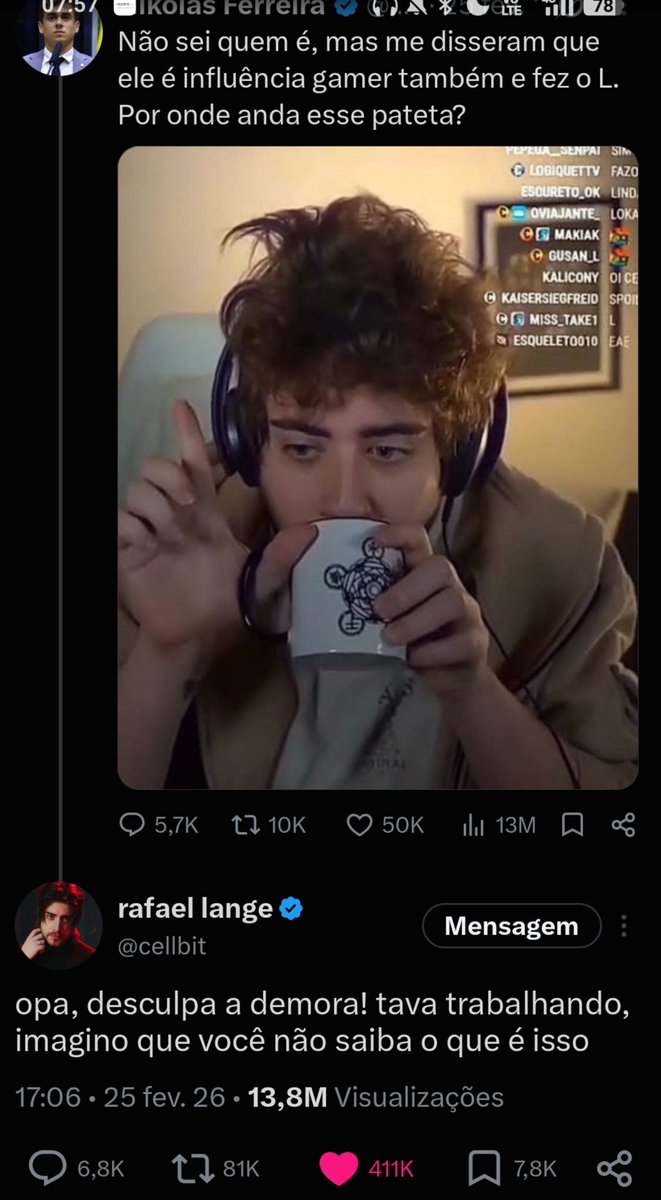 hellrayss's tweet photo. esse foi o outlike mais histórico desse site
imagina vocês ser um deputado, caçoar um streamer e ele te JANTAR assim https://t.co/0EpuS5lkxz
