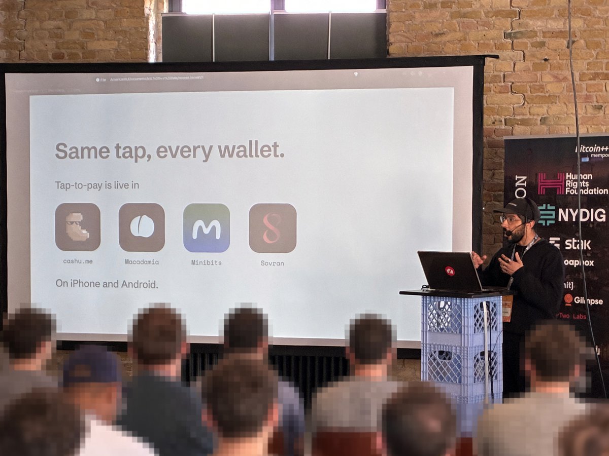 matthewvuk2's tweet photo. “The Cashu ecosystem treats tap to pay as a first class citizen” - @eriklocalhost 

@NumoPayApp @btcplusplus https://t.co/6WshQ71cLA