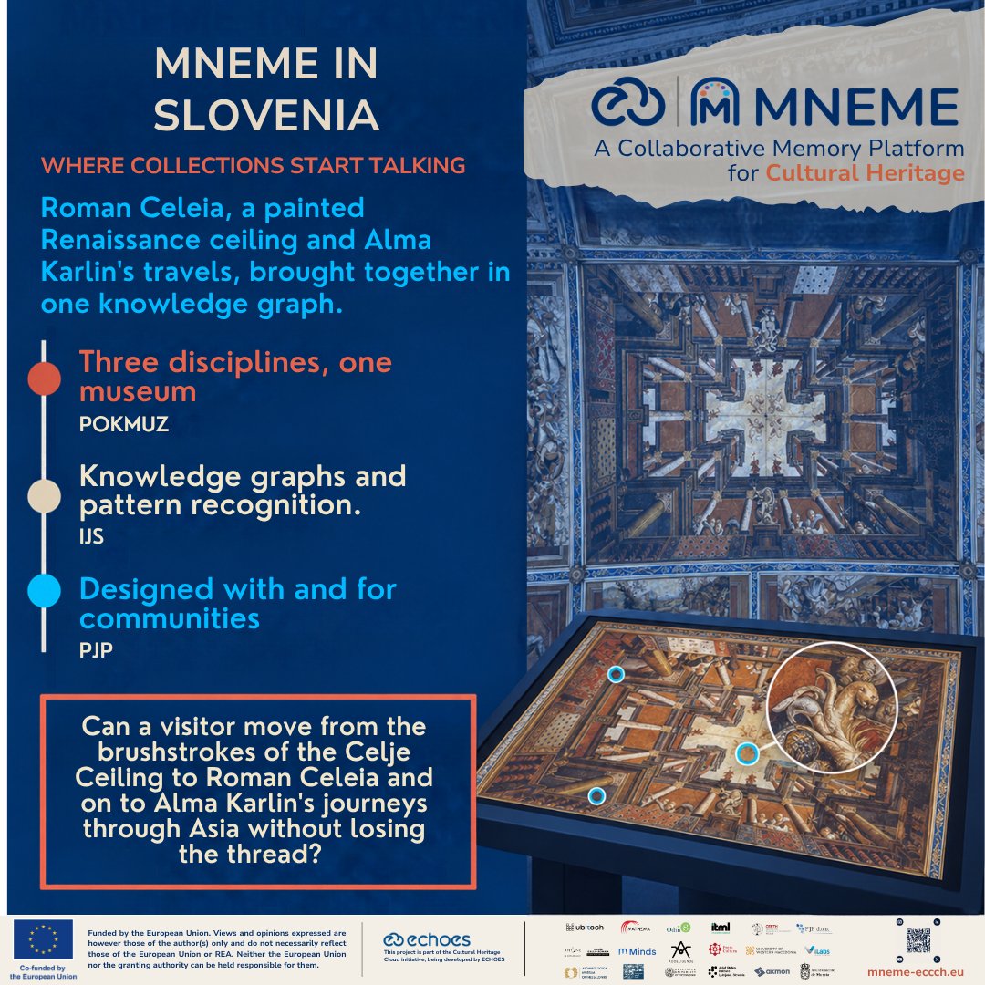 mneme_eu's tweet photo. A Renaissance ceiling, Roman Celeia, the Counts of Celje and Alma Karlin's Asian collection: one museum in Celje 🇸🇮.
Can one knowledge graph link them all? Our Slovenian pilot is finding out.
👉 https://t.co/Zb2isn1RqS
#DigitalHeritage #MnemeEccch #ECCCH https://t.co/CQtcz7a32N