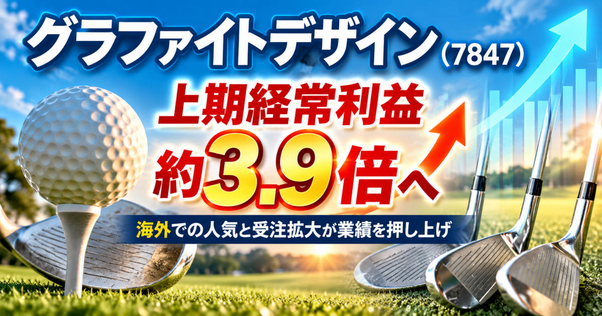 p_oosawa's tweet photo. 📈 グラファイトデザイン（7847）が大幅上方修正！
上期の経常利益予想を
1億800万円 → 4億1,700万円へ！
従来予想の約3.9倍に上方修正しました。
背景には
⛳「TOUR AD」新モデルの米国での人気
⛳ 外資系クラブメーカーからの受注好調
⛳ 為替によるプラス効果
通期経常利益も64.7％上方修正。
ゴルフシャフトメーカーに何が起きているのか、会社概要とともにまとめました。 HumanValue 株式情報
🔽詳しくはこちら
https://t.co/gBeeLaNbGT
#グラファイトデザイン #7847 #日本株 #株式投資 #上方修正 #決算 #ゴルフ株