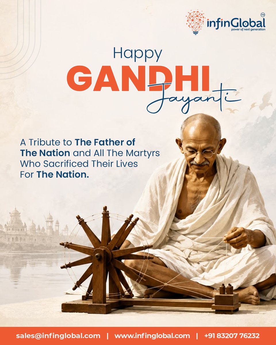 infinglobal's tweet photo. Peace begins with the choices we make every day.

On Gandhi Jayanti, we remember Mahatma Gandhi and his timeless message of truth, peace, and non-violence.
Wishing everyone a meaningful Gandhi Jayanti.

#GandhiJayanti #MahatmaGandhi #Peace #NonViolence #InfinGlobal https://t.co/m7CnCaOPIG