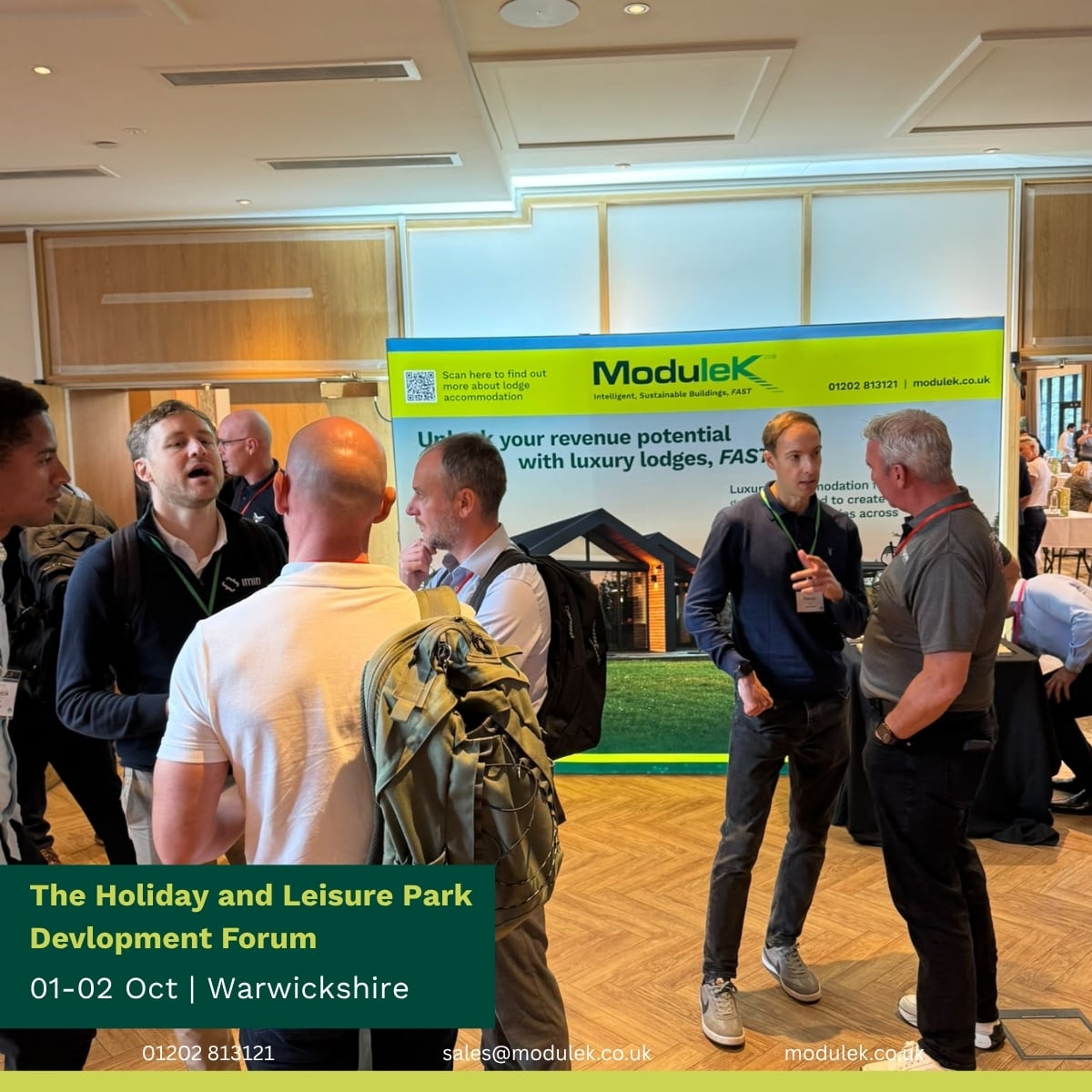 Modulekltd's tweet photo. Day one at HLPDF and we’ve already had some great meetings. Our luxury lodges help parks add premium accommodation with minimal disruption and a faster route to new revenue.

#HolidayParks #LuxuryLodges #HLPDF #LeisureIndustry #HolidayParkDevelopment #ModularConstruction https://t.co/5j74UNqi7A