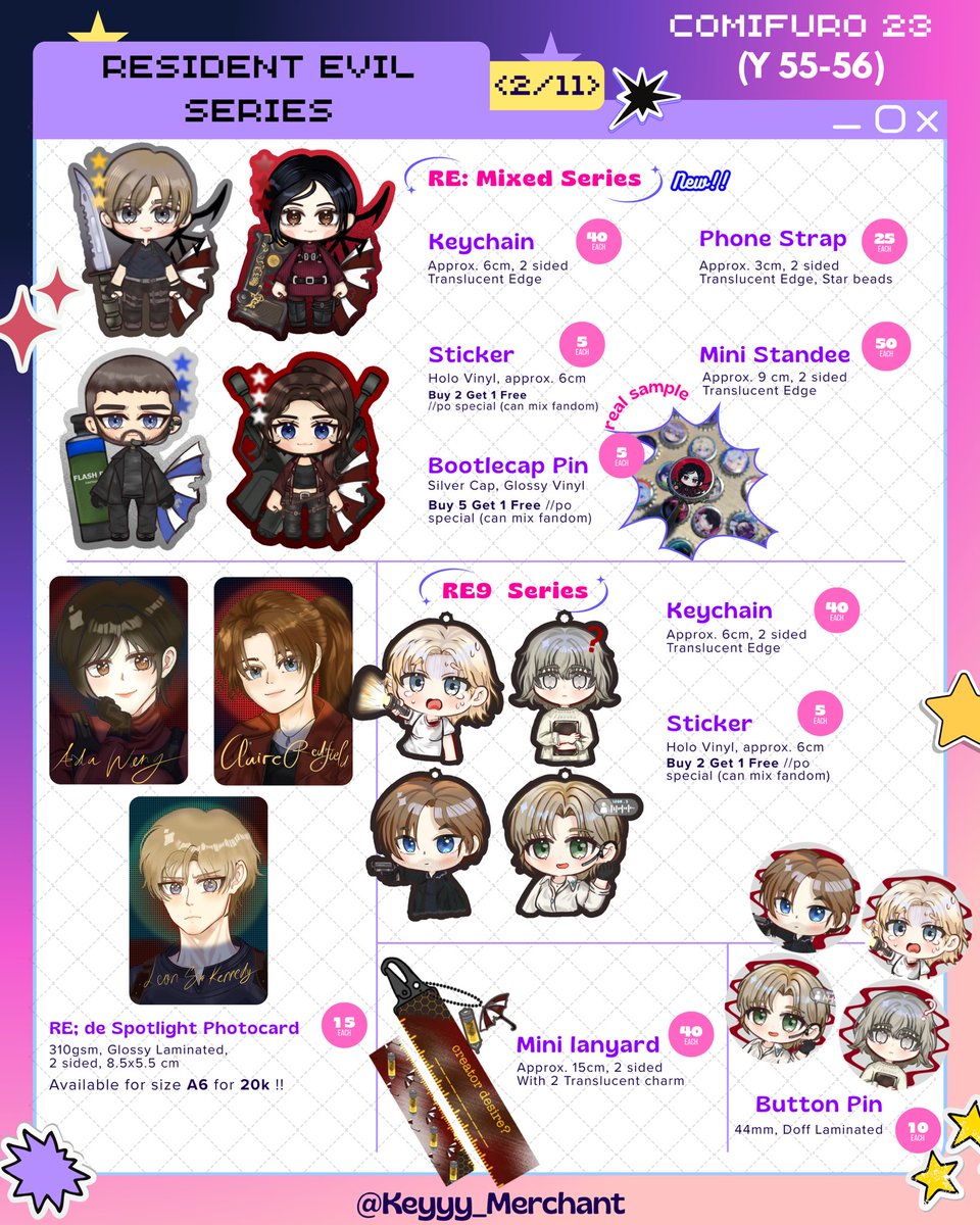 Keyyy_Merchant's tweet photo. 💗+🔁 appreciated

Here's My #CF23 Pre-Order batch 2+ Give Away (rules ⬇️⬇️)

🗓️1 Oct - 15 Oct
📦Pick Up (booth days)&amp; Mail Order
🎨Resident Evil series, Witch hat atelier, Frieren, KNY, SeFurDen, Tensura Slime, JJK, Sakadays, Genshin, HSR, ZZZ

https://t.co/BplVWqPEPE

(4/11) https://t.co/TOoQNREvIM