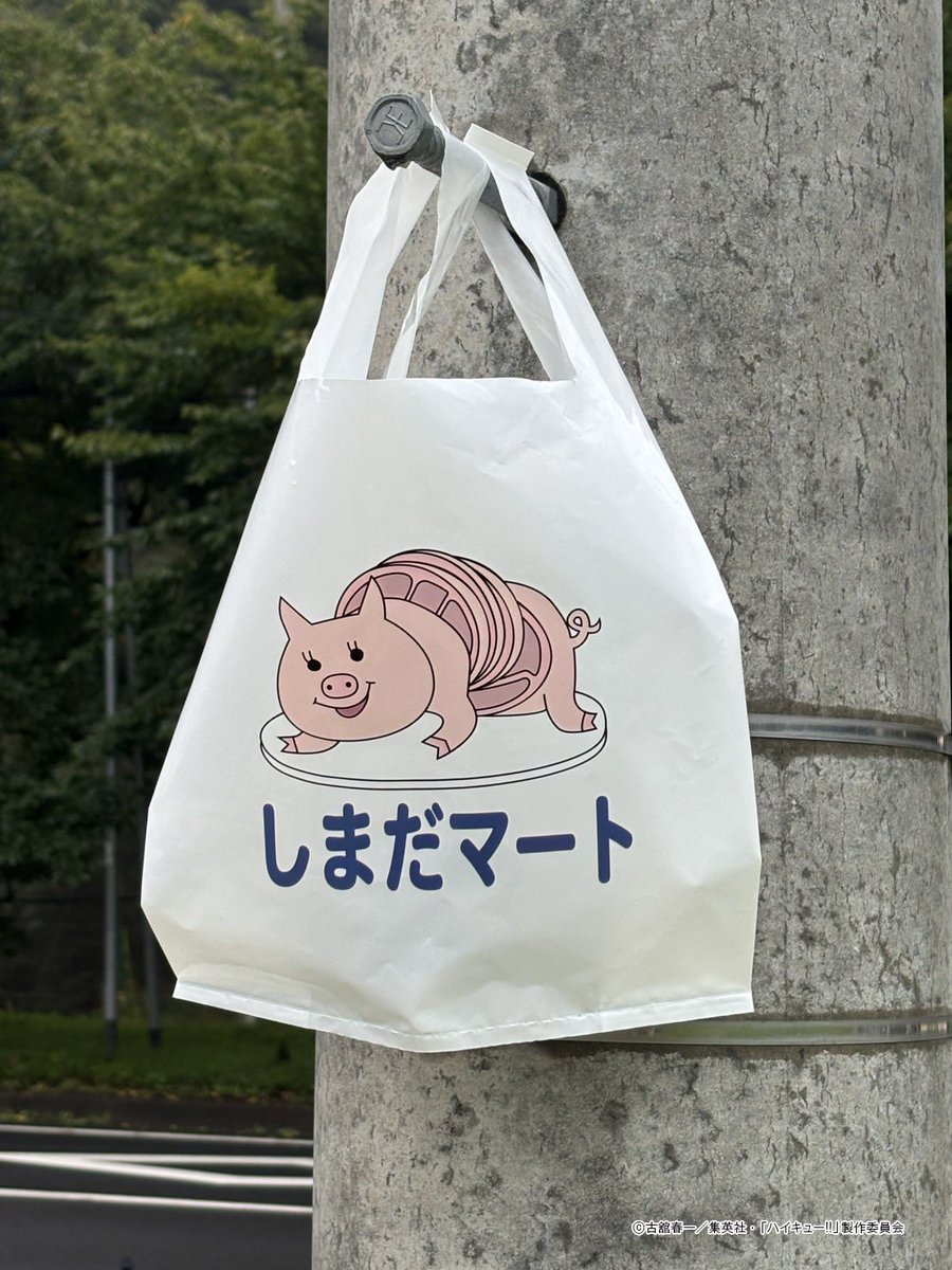 KOMATSUseika's tweet photo. コラボ商品購入者限定‼️ アニメ「ハイキュー!!」に登場する しまだマートのビニールショッパー🐷 
数量限定‼ 
1枚 100円（税込）
 ※複数枚購入可  発売日：10月17日(土)～ 先行販売場所：北のチョコレート工場＆店舗2door 営業時間：10時〜18時  詳しくはこちら
https://t.co/TvVaxabHbb https://t.co/Q4bMzzvbgA