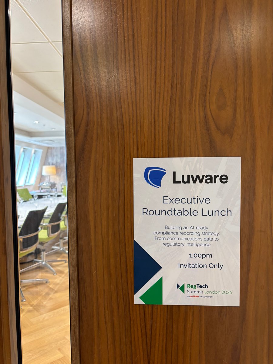 luware's tweet photo. Great start to the RegTech Summit London today with interesting conversations and enlightening talks. We are looking forward to an engaging private roundtable and to what the rest of the day will bring.

#LuwareRecording #rts26 #RegTech2026 https://t.co/zcU1vMLr1S
