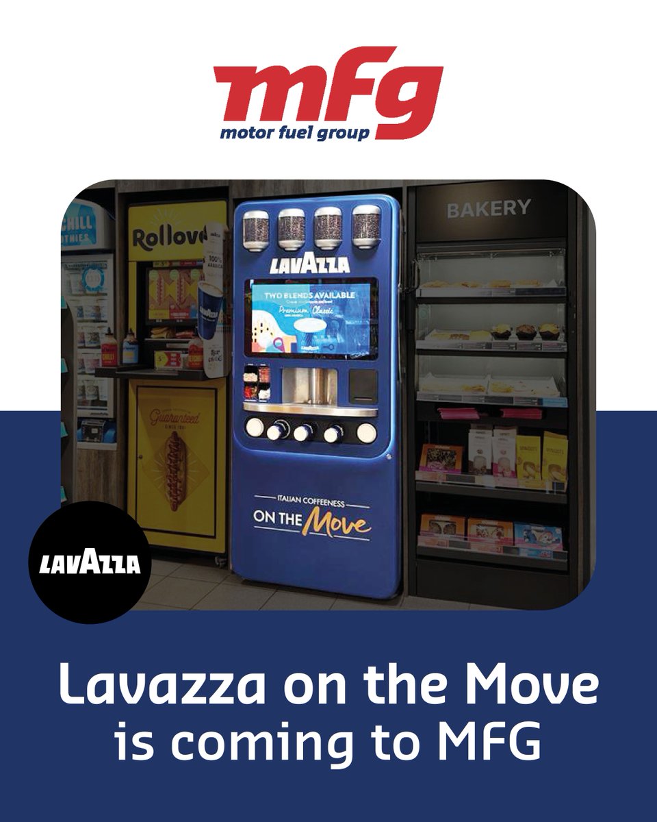 MotorFuelGroup's tweet photo. Our new partnership with Lavazza Professional will bring Lavazza on the Move to MFG locations across the UK, with 600+ Coffee to Go machines rolling out through Spring 2027.

Choose from coffee, decaf, matcha and more, from £2.95.

#Lavazza #CoffeeToGo #MFG https://t.co/90qHPvNOac