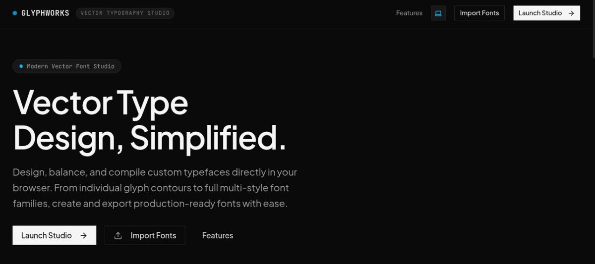 Milkeybear1416's tweet photo. GlyphWorks — a full font editor that runs entirely in your browser.

Draw, edit, import TTF/OTF, build font families, and export ".gworks".

No downloads. No account.

https://t.co/boSGtiyMlX https://t.co/PKH8j4x0YF