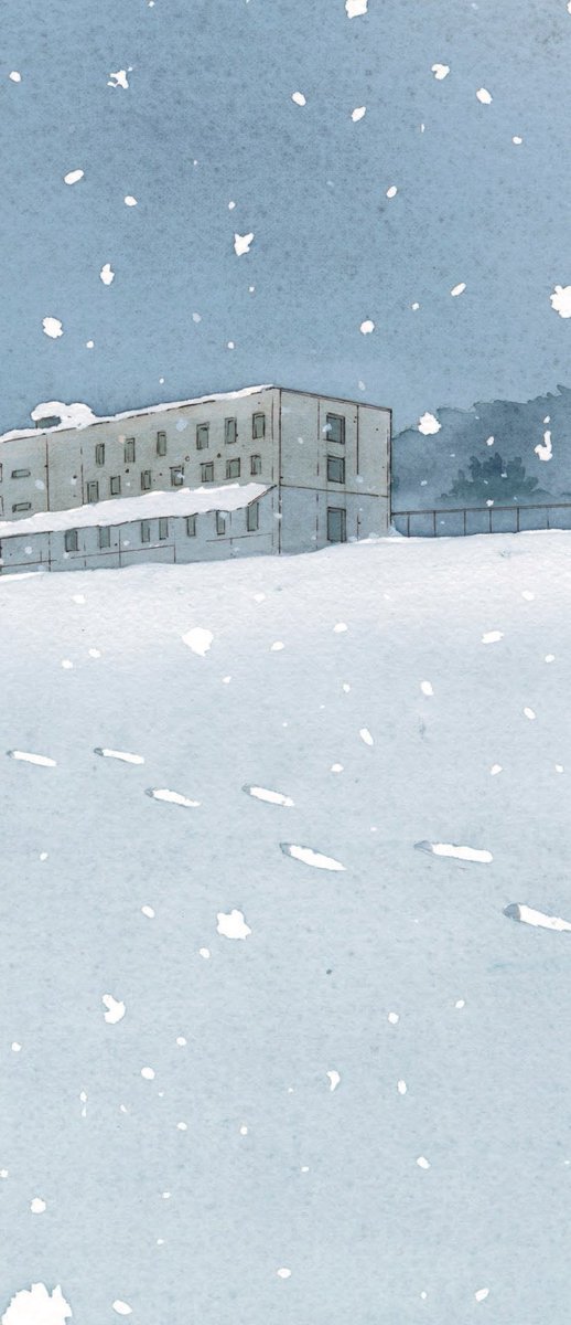 wavers_28's tweet photo. 横長のイラストを単行本一巻のカバー全体にぐるりと使用。
雪に覆われた閉鎖的な空間を表現したデザインになっています。

#ウェイバーズ https://t.co/0k3bCDeUNq