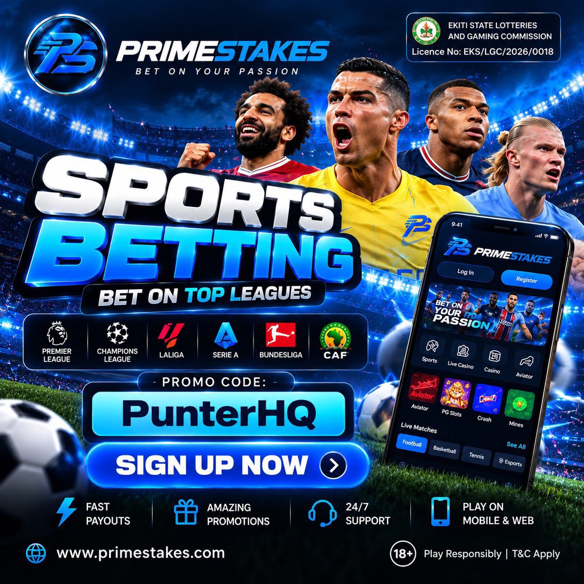 PunterHQx's tweet photo. Doing give away for 10 people!

Register here and drop screenshot below 👇 

Referral link: https://t.co/FntIKvc9Dm

Promo code: PunterHQ

#Primestake https://t.co/Q8jYYZm938