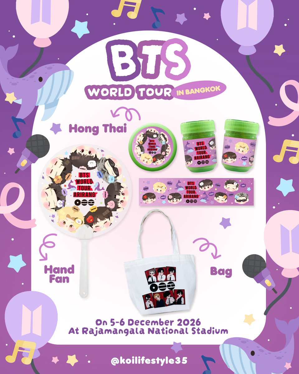 koilifestyle35's tweet photo. BTS WORLD TOUR In Bangkok 💜

🌟 50 Set
🗓 : 5-6 December 2026
🕔 : TBA
📍Rajamangala National Stadium

✅ ไม่ใช้บอท
✅ กดบัตรเอง

งาน Chibi #PearlCMS
Preview #gotndesign
งาน CMS บนกระเป๋า #บอตอcms

❗Notice❗
เนื่องจากร้านเดิมเปลี่ยนโรงงานทำกระเป๋าผ้าสปัน เลยจำเป็นต้องเปลี่ยนชนิดของกระเป๋าแทนค่ะ

#BTS_ARIRANG_BANGKOK #bts_worldtour_arirang_bangkok