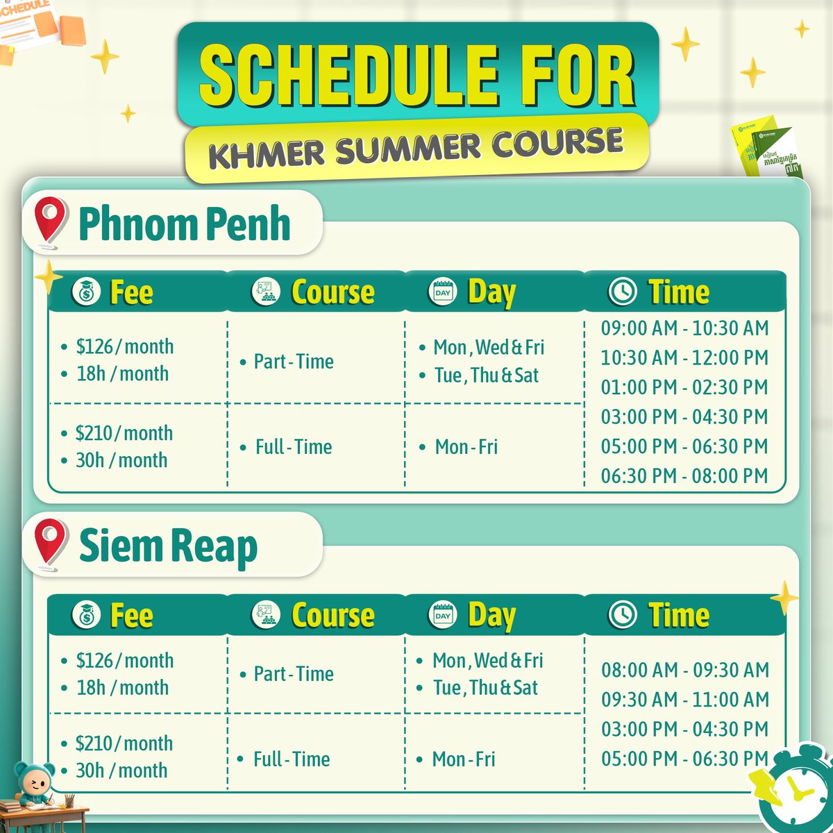belikekhmer's tweet photo. ☀️ Khmer Summer Course is Here — Join Now! ✨

📚 Beginner Classes Available
🗣 Speaking &amp; Listening
✍️ Reading &amp; Writing

⏰ Flexible Schedules
🌟 Full-Time (Mon–Fri) — $210/month
🌟 Part-Time (Mon/Wed/Fri or Tue/Thu/Sat) — $126/month

📍Register here: https://t.co/RpgrOr02aB https://t.co/asNYziXQp1