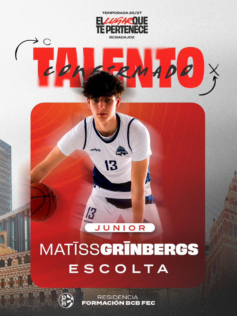 BCBBadajoz's tweet photo. 🚀𝗧𝗮𝗹𝗲𝗻𝘁𝗼 𝗖𝗼𝗻𝗳𝗶𝗿𝗺𝗮𝗱𝗼 | Matīss Grīnbergs

Escolta junior letón de 17 años y 1,98m.

Jugador versátil escolta-alero comunicativo y con mucha energía. Gran acierto desde el perímetro.

Impulsado por @fecsfc 

#ElLugarQueTePertenece #TalentoBCB https://t.co/D2DgxSAN9g