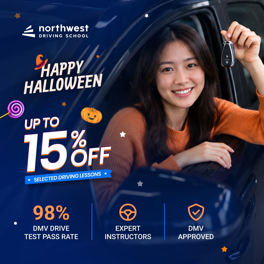 ndslasvegas's tweet photo. Still saying, “I’ll book my driving lesson soon”? 🎃
Make “soon” today and save up to 15% on selected lessons at NWDS this Halloween.
See More: https://t.co/TiBFp3docD
#NorthwestDrivingSchool #DrivingLessons #LasVegasDriving #Halloween #HalloweenDeals #LearnToDrive https://t.co/GPPdAUy01r
