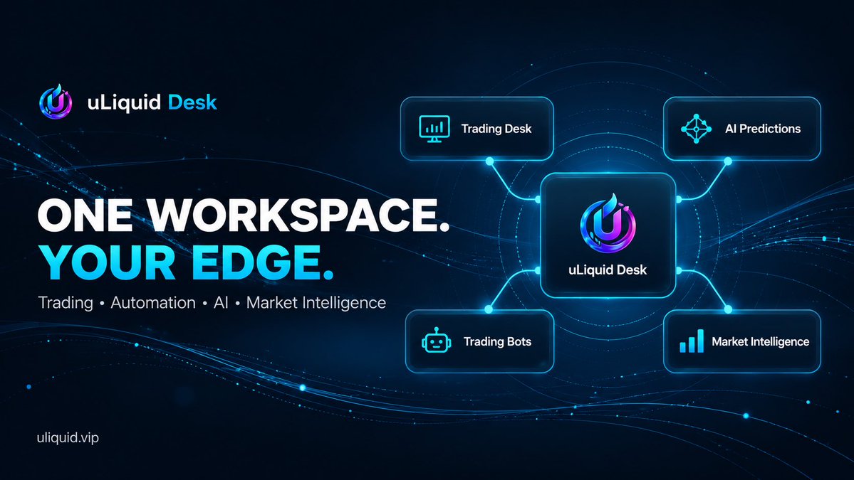 uLiquid_desk's tweet photo. Trading often means switching between exchanges, charts, bots, news feeds and separate AI tools.

uLiquid Desk brings these workflows together in one connected environment: multi-exchange trading, automation, AI predictions, market intelligence and position monitoring.

One workspace. More context. Fewer interruptions.

Explore uLiquid Desk:
https://t.co/VYhj2nCOVu

#uLiquid #Trading #FinTech