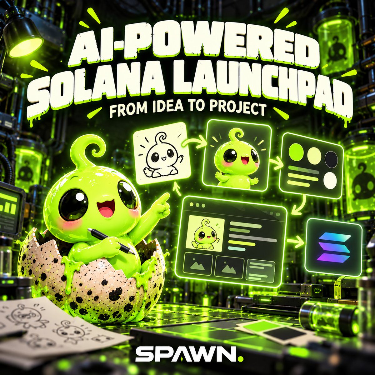 SpawnMemeX's tweet photo. A meme deserves more than a ticker. 🥚

SPAWN is an AI-powered Solana launchpad built to take an idea toward a complete project: name, character, brand, page, token and community.

Explore the beta now. Token deployments remain paused while we test.

https://t.co/CRM7l8HKqB https://t.co/2kKMqrLG5X