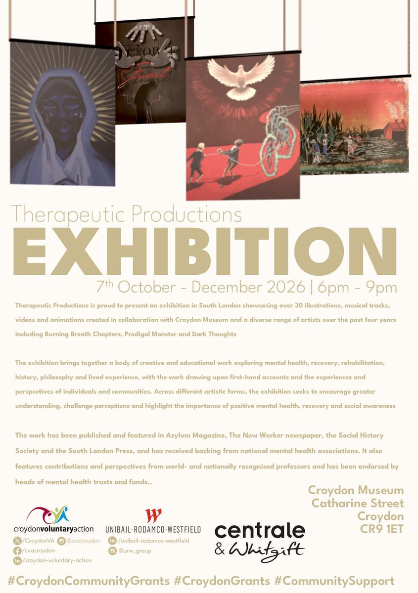StrictlyRealrec's tweet photo. HISTORY THROUGH THE BLACK EXPERIENCE 📖🎨🎶 Therapeutic Productions’ Exhibition, bringing together art, music, vids &amp; anime and lived experiences exploring history, recovery, rehabilitation, mental health and social awareness.
📍 Croydon Museum, 
📅 Wednesday 7th October 2026
6/9 https://t.co/zZokpT79Xw