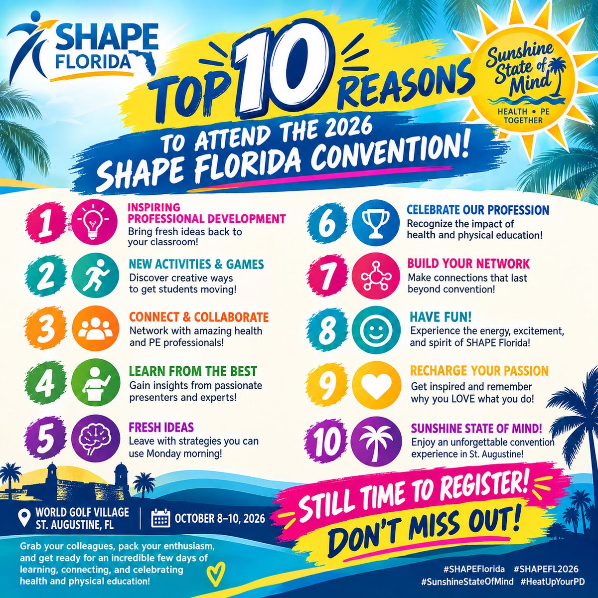SHAPE_Florida's tweet photo. TOP 10 REASONS TO ATTEND THE 2026 SHAPE FLORIDA CONVENTION! Register now at https://t.co/jIubEPCSqp https://t.co/z0wJCyn7BM