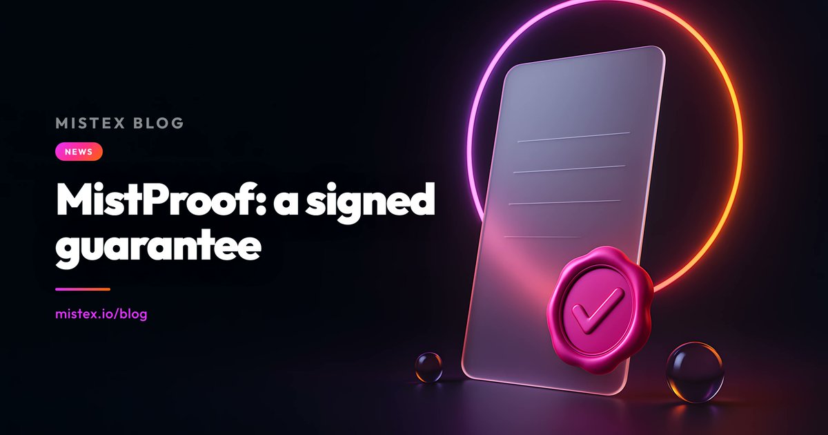 Mistex_io's tweet photo. Privacy shouldn’t mean giving up proof.

Introducing MistProof - every Mistex swap now comes with a cryptographically signed guarantee of its terms.

Keep it private. Keep it in your hands. And if you ever need to prove what was agreed, you can - without relying on our word or our database.

No account. No identity. No blind trust.

For a privacy exchange, this matters. A service shouldn’t just promise what happened - it should give you the means to prove it.

Read more👇
https://t.co/p6G2WfHRh4