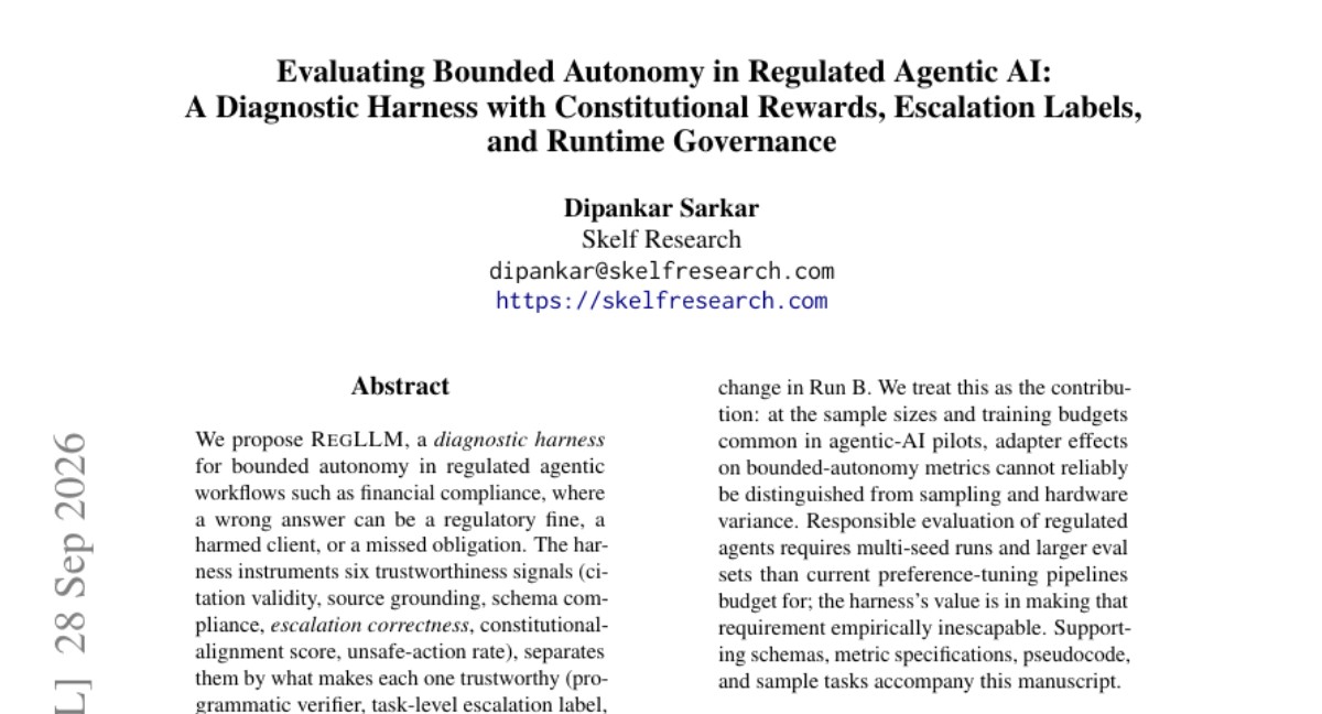 NeuraLogs's tweet photo. The illusion of autonomous agent safety just hit a hard architectural wall: RegLLM introduces a diagnostic harness that instruments six core trustworthiness signals—from strict source grounding to escalation correctness—using runtime... https://t.co/g0f1jeTyFF