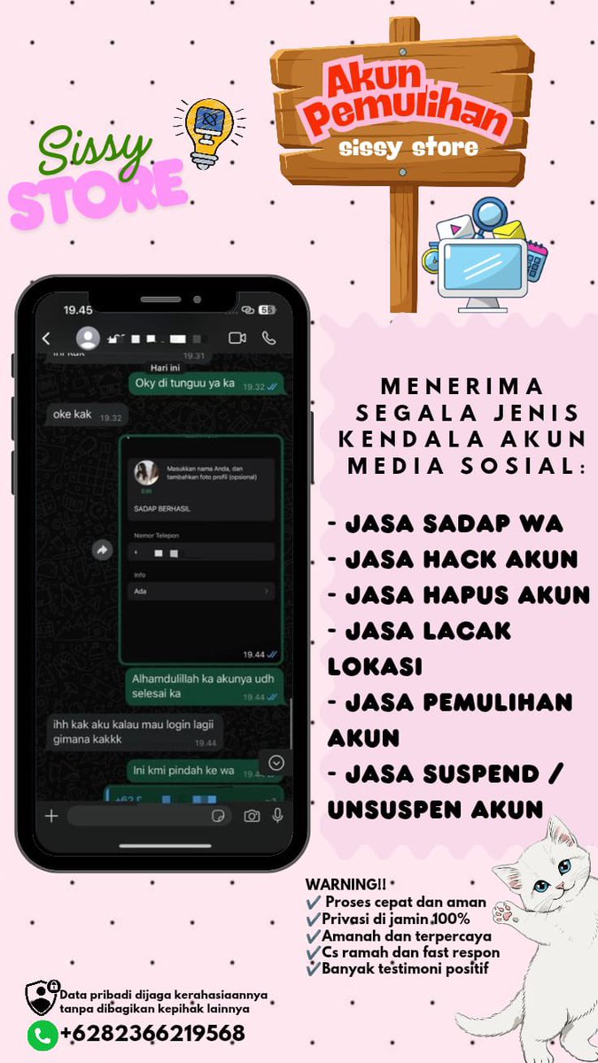 naicrel's tweet photo. ALL JASA  SOSMED AKUNYA✳️✅

📩 JASA HAPUS AKUN 
📩 JASA PULIHKAN &amp; BALIKIN AKUN LUPA PASWORD/KE HACK
📩 JASA LACAK LOKASI
📩 JASA SADAP WA
📩 JASA LACAK LOKASI
📩 JASA HACK / PEMULIHAN AKUN (EMAIL,IG,WA,TWITER / X, FB,TIKTOK,LINE)

AMANAH, FULL TESTIMONI &amp; CEK WAWA DI BlO YA📍 https://t.co/h2NiY2v3h1