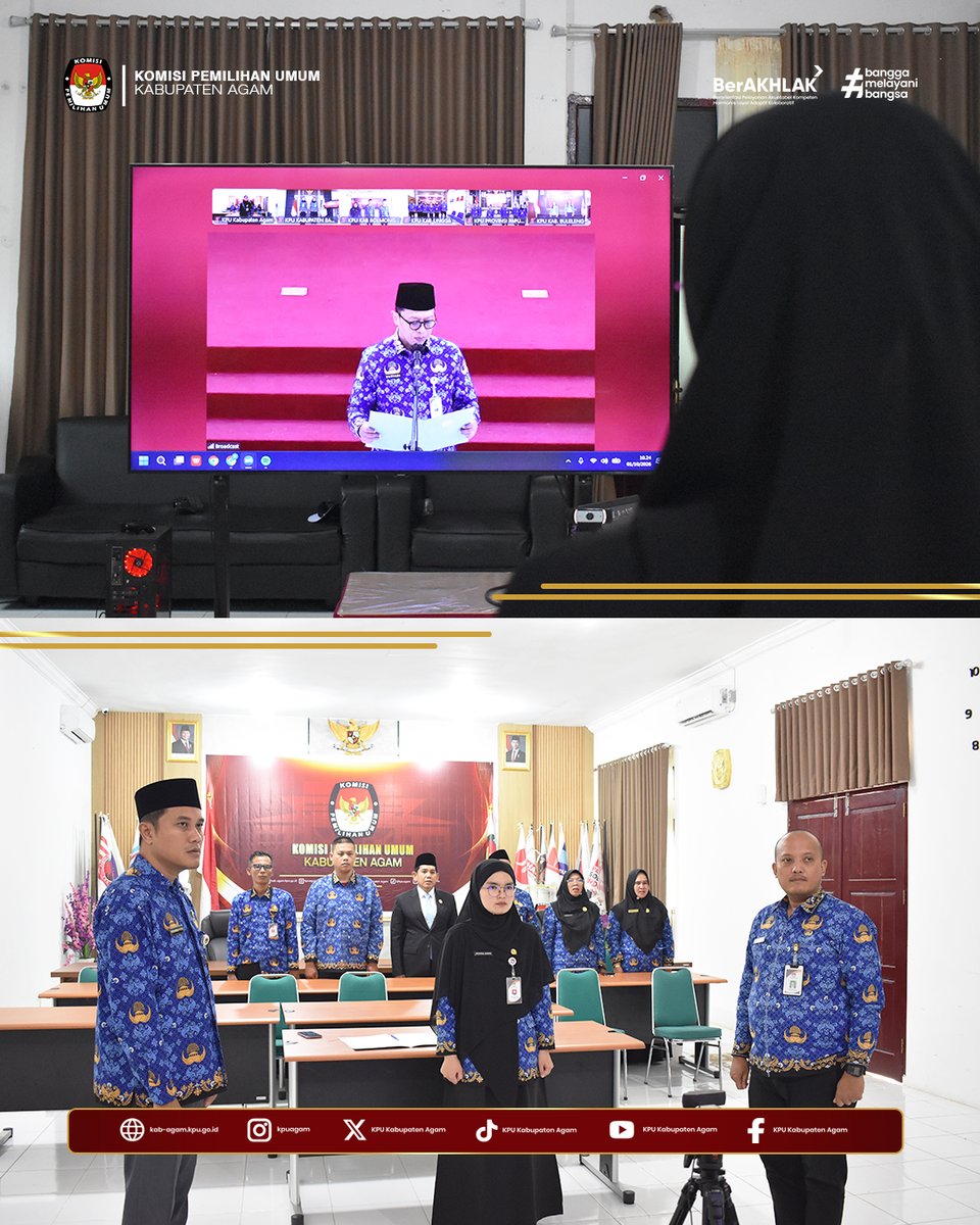 kpu_agam's tweet photo. #temanpemilih Sekretaris Jenderal Komisi Pemilihan Umum (KPU) Republik Indonesia (RI) Suryadi mengambil sumpah dan janji Calon Pegawai Negeri Sipil (CPNS) Sekretariat KPU Kabupaten Agam Wildatul Jannah, S.H. sebagai Pegawai Negeri Sipil (PNS), secara daring, Kamis (01/10). https://t.co/j8GKJWiLyD