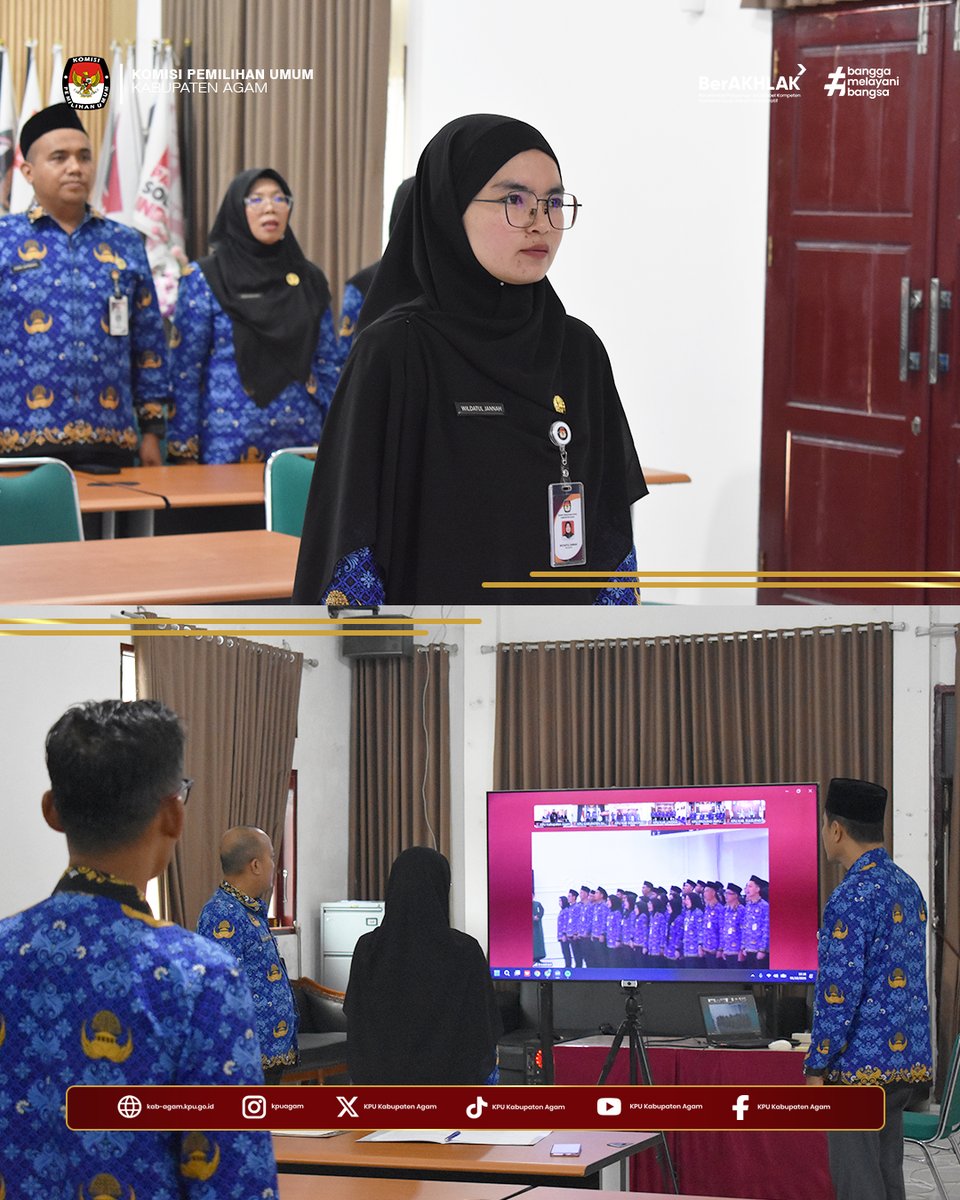kpu_agam's tweet photo. #temanpemilih Sekretaris Jenderal Komisi Pemilihan Umum (KPU) Republik Indonesia (RI) Suryadi mengambil sumpah dan janji Calon Pegawai Negeri Sipil (CPNS) Sekretariat KPU Kabupaten Agam Wildatul Jannah, S.H. sebagai Pegawai Negeri Sipil (PNS), secara daring, Kamis (01/10). https://t.co/j8GKJWiLyD