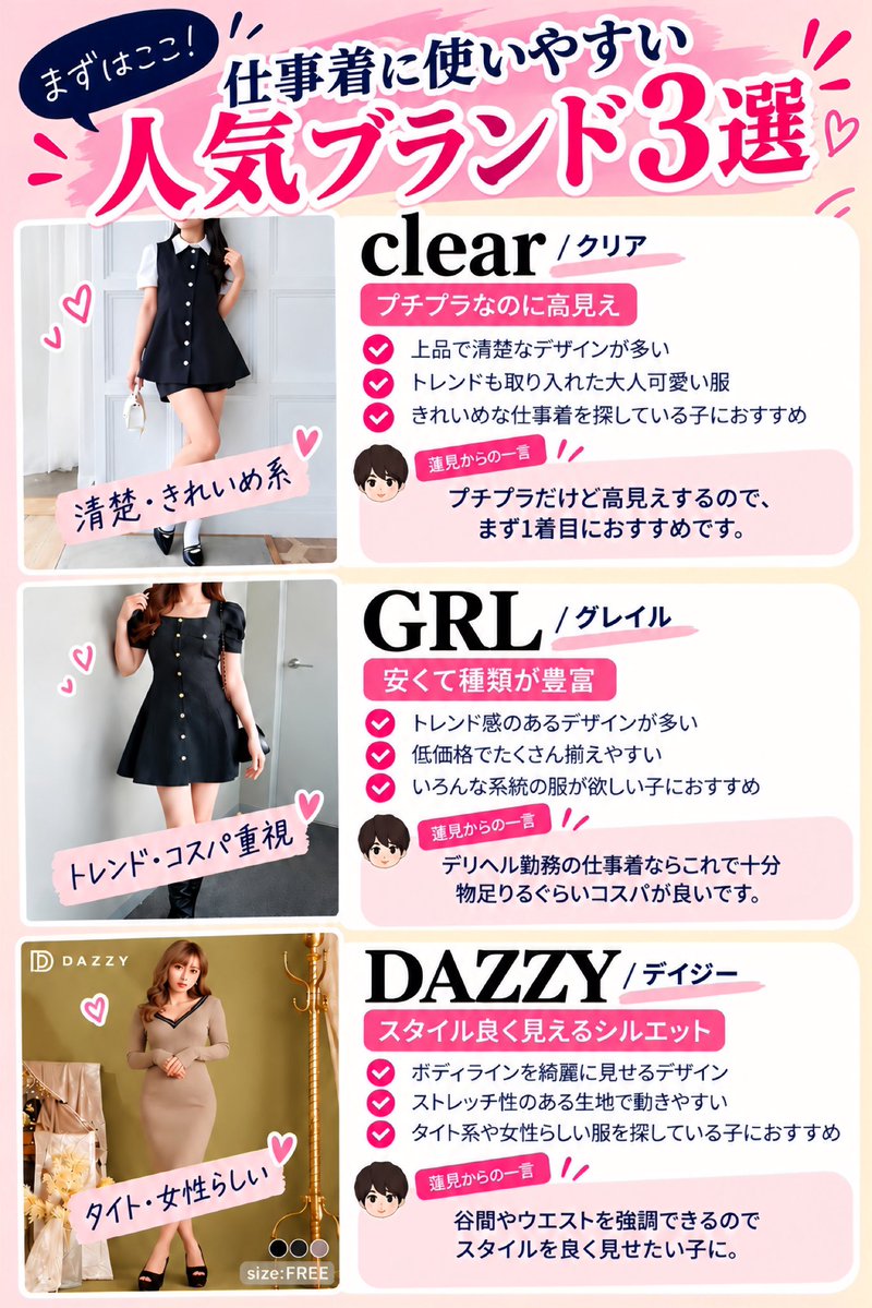 Hasumi_mgr00's tweet photo. 【プチプラ】デリヘル勤務で服装に困る人へ💚

☑ 盛れて可愛い
☑ プチプラ中心
☑ 仕事着に使いやすい

clear／GRL／DAZZY／Honeys
DHOLIC／Re-J&amp;SUPURE（体型カバーしたい方向け） https://t.co/ZqfzL4yEJQ