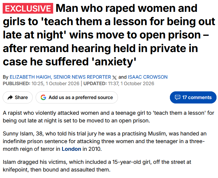 ExpatAnalytica's tweet photo. @DailyMail The whole purpose of prison is for the inmate to suffer

Mr Sunny Islam came from a strict Muslim family, wonder if any patterns here or similar stats🤔

One tries to be even handed, but after 11 yrs who knows

Our judiciary all seem to be born yesterday https://t.co/wBXJmtyQjF