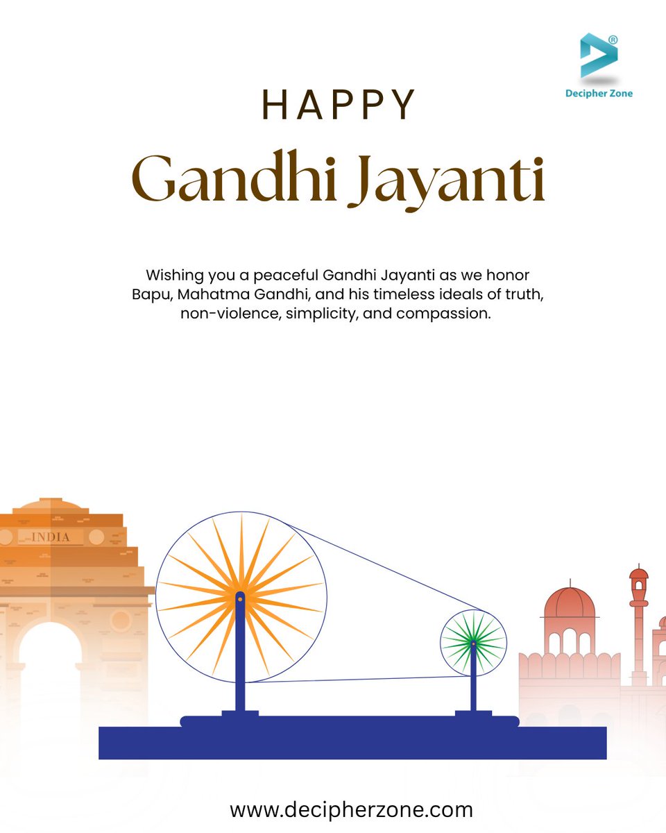 DecipherZone's tweet photo. 🕊️ Gandhi Jayanti is a reminder that true strength lies not in violence, but in courage, patience, truth, and compassion. 

#GandhiJayanti #MahatmaGandhi #Gandhi #Ahimsa #Peace #Truth #NonViolence #Bapu #India https://t.co/upiDI2og3k