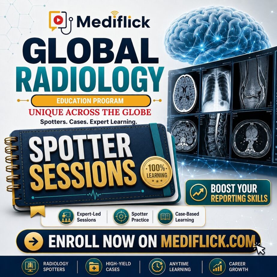 mediflick's tweet photo. 🚀 SPOTTER SESSIONS- Global Radiology Education Program
⚠️ Register Now Before the Price Hike
👉 Course Details &amp; Registration:  
https://t.co/MD9ZBw12ss
📞 Helpdesk: +91 88906 81987  
📧 Email: Mediflickinfo@gmail.com
🌐 https://t.co/0NK5wsj5Rw https://t.co/Nkw6ZhotjY