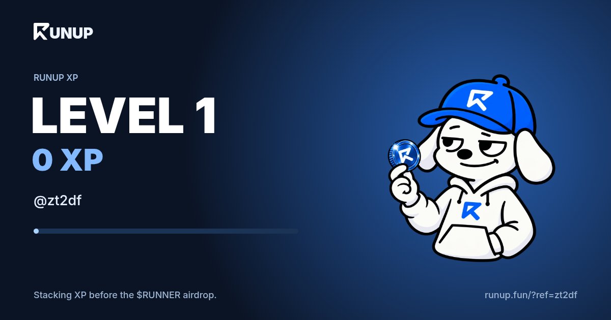 zt2df's tweet photo. I'm Level 1 on @runupdotfun with 0 XP.
5% of $RUNNER is reserved for an airdrop. Your move ↗
https://t.co/kNc62shkH2 https://t.co/LNClYoMugx