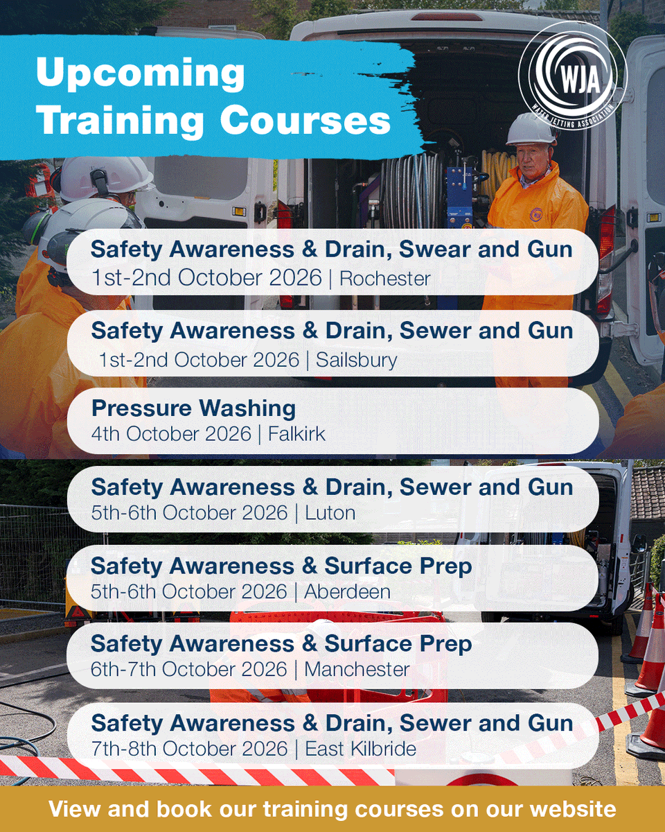 __WJA__'s tweet photo. 🎓 New WJA training dates for September!
Multiple locations available for all different types of water jetting courses.
🔗 Book now via our website.
https://t.co/eCPxbRRkhb
#NewCourses #WJA #WaterJettingAssociation https://t.co/o6NSCTiJfu