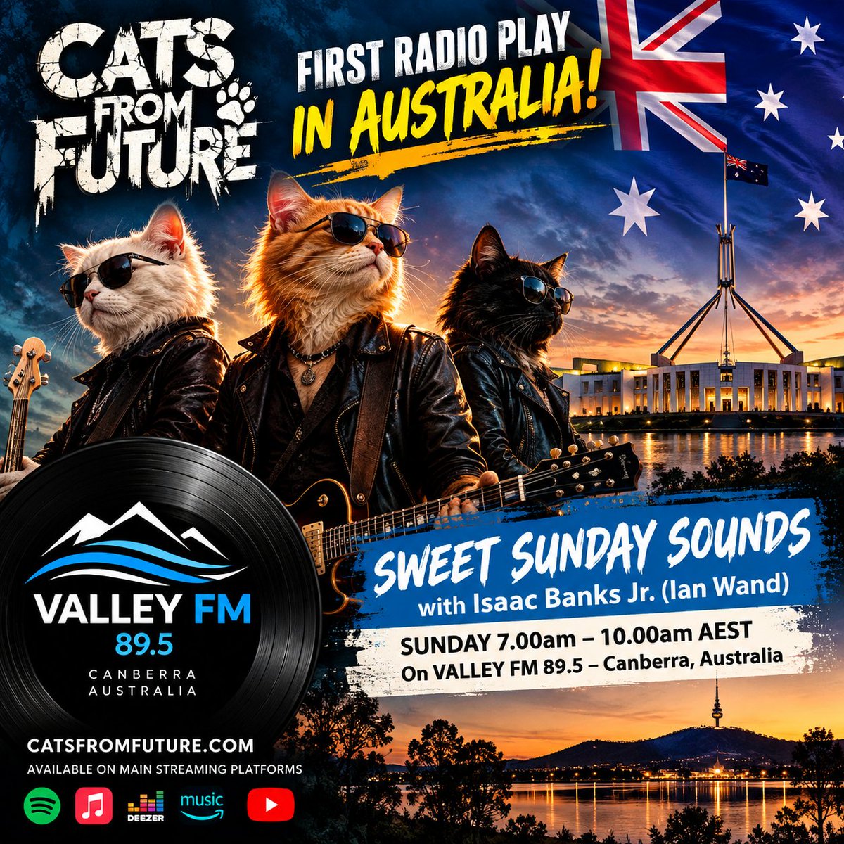 catsfromfu53592's tweet photo. 🇦🇺 Cats From Future is heading to Australia!
📻 Airplay on Valley FM, Canberra — thanks to Isaac and the team for the support! 
#CatsFromFuture #ValleyFM #Canberra #Australia #IndieRock https://t.co/mxZZ1loOT8