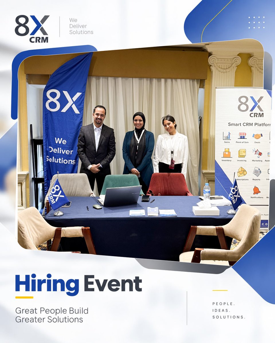 8xCrm's tweet photo. بين Talents بتدور على فرص جديدة وBusiness بيدور على Growth… فرص حقيقية بتبدأ.

سعداء بمشاركة 8X CRM في الـJob Fair، اللي نظمته شركة Education For Employment (EFE)، وجمع شركات من قطاع الـSoftware & IT مع خريجين وباحثين عن فرص جديدة في سوق العمل.

وجودنا في الـEvent كان أكتر من مجرد مشاركة…

كانت فرصة حقيقية نتعرف على Talents جديدة، ونقابل شباب عندهم الـSkills والـPotential، ونبدأ Conversations ممكن تفتح فرص جديدة في المستقبل.

وفي نفس الوقت، كانت المشاركة خطوة جديدة في تعاوننا مع EFE، وفرصة نبني علاقات أقوى ونخلق Value أكبر للطرفين.

كل الشكر لفريق EFE علي التنظيم، ولكل الـCandidates اللي قابلناهم وشاركوا معانا في الـEvent.

مبسوطين إننا كنا جزء من الـEvent، ومتطلعين إن التعاون بين 8X CRM وEFE يكمل بخطوات ونجاحات أكبر.

8X CRM — شغلك أذكى. خطوتك أسرع.

📍مكتبنا في مصر:

+20 1211888811

📍مكتبنا في الإمارات:

+971 504035209

☎️ الخط الأرضي:

+20 2 21304790

#8XCRM #CRM #8worx #EFE_Egypt  #LeadWithIntelligence⁩⁩ #Job_Fair
