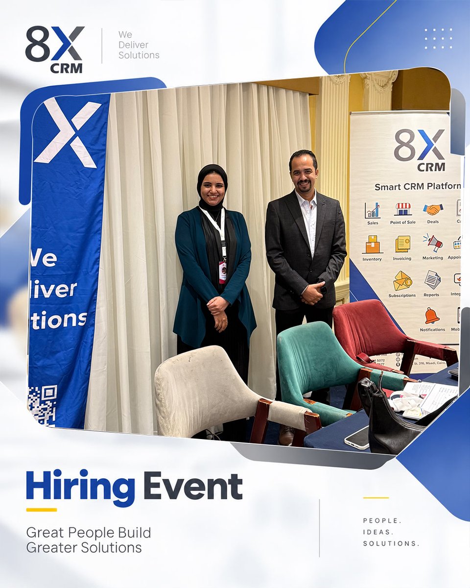 8xCrm's tweet photo. بين Talents بتدور على فرص جديدة وBusiness بيدور على Growth… فرص حقيقية بتبدأ.

سعداء بمشاركة 8X CRM في الـJob Fair، اللي نظمته شركة Education For Employment (EFE)، وجمع شركات من قطاع الـSoftware & IT مع خريجين وباحثين عن فرص جديدة في سوق العمل.

وجودنا في الـEvent كان أكتر من مجرد مشاركة…

كانت فرصة حقيقية نتعرف على Talents جديدة، ونقابل شباب عندهم الـSkills والـPotential، ونبدأ Conversations ممكن تفتح فرص جديدة في المستقبل.

وفي نفس الوقت، كانت المشاركة خطوة جديدة في تعاوننا مع EFE، وفرصة نبني علاقات أقوى ونخلق Value أكبر للطرفين.

كل الشكر لفريق EFE علي التنظيم، ولكل الـCandidates اللي قابلناهم وشاركوا معانا في الـEvent.

مبسوطين إننا كنا جزء من الـEvent، ومتطلعين إن التعاون بين 8X CRM وEFE يكمل بخطوات ونجاحات أكبر.

8X CRM — شغلك أذكى. خطوتك أسرع.

📍مكتبنا في مصر:

+20 1211888811

📍مكتبنا في الإمارات:

+971 504035209

☎️ الخط الأرضي:

+20 2 21304790

#8XCRM #CRM #8worx #EFE_Egypt  #LeadWithIntelligence⁩⁩ #Job_Fair